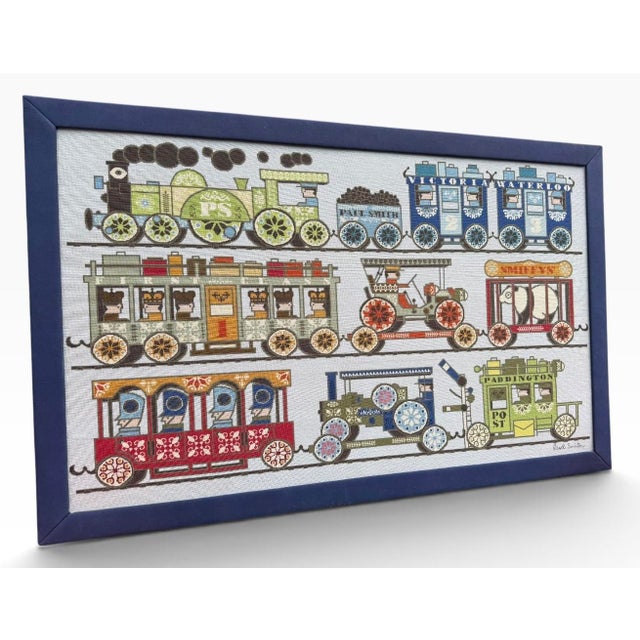 Rare Large Paul Smith "Trains" Needlepoint Wall Art — 65" Wide, Framed & Signed, Perfect for Nursery or Kids Room For Sale - Image 16 of 16