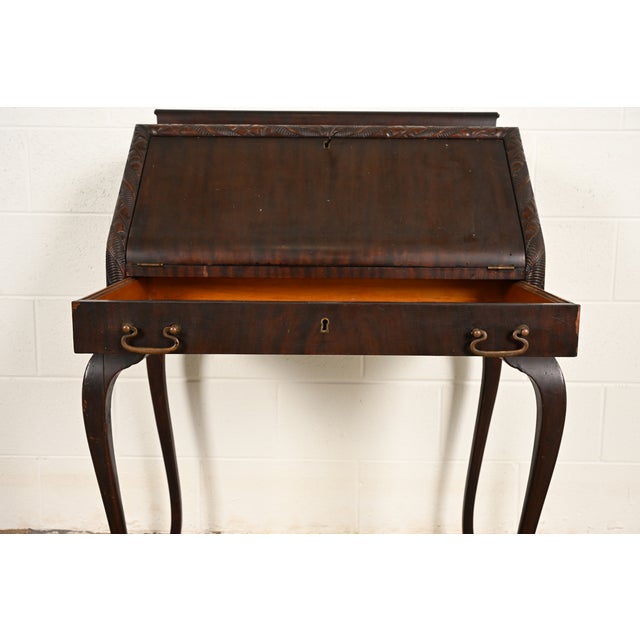 Wood Berkey & Gay Style Antique Queen Anne Mahogany Slant Front Secretary Desk, Circa 1900 For Sale - Image 7 of 14
