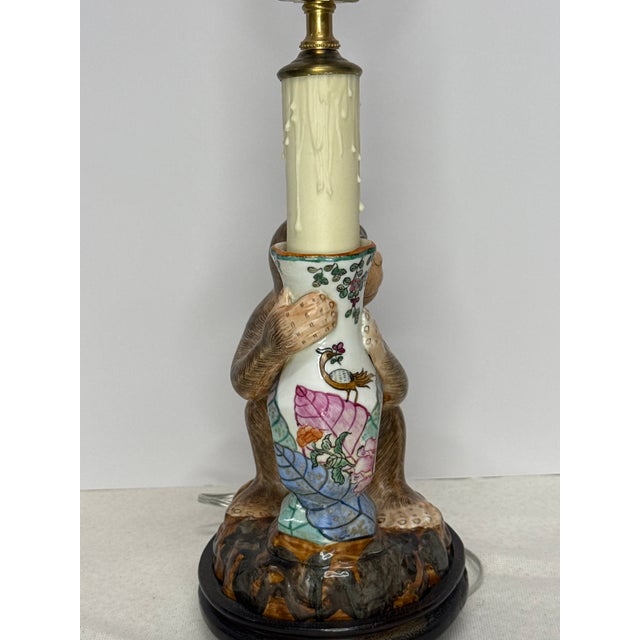Wood 1980s Tobacco Leaf Monkey Lamp For Sale - Image 7 of 15