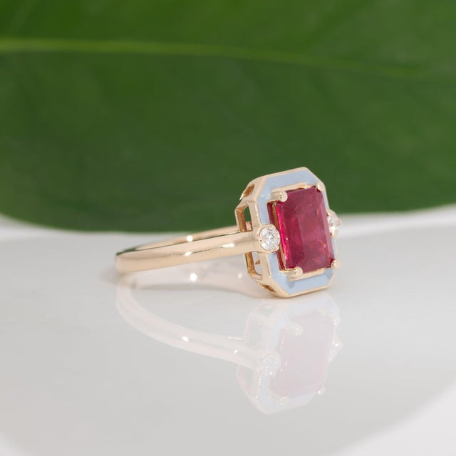 Metal Scarlet & Gray Game Day | 2.2Ct Natural Ruby & Diamond Ring in Solid 14k Gold For Sale - Image 7 of 9
