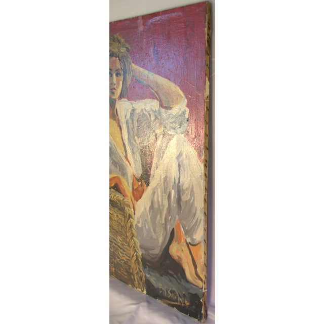 1980s 1980s Signed Bill Salamon Figurative Oil Painting of Seated Blonde Woman, 25.5" X 36" For Sale - Image 5 of 5