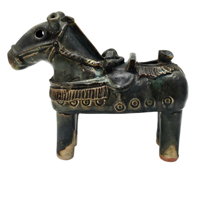 Ceramic Chinese Sancai Style Drip Glaze Ceramic Horse Figure Ocarina 10.5" For Sale - Image 7 of 12