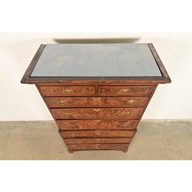 18th Century Antique English Chippendale Burled Walnut Highboy Dresser For Sale - Image 9 of 15
