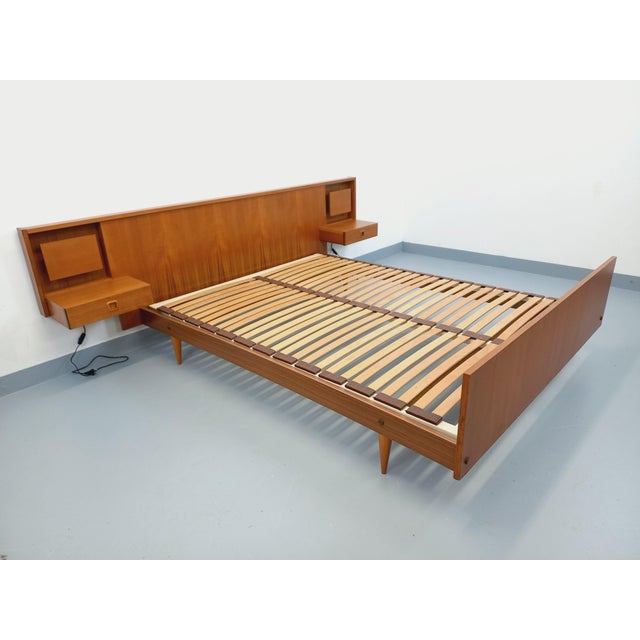 Vintage Scandinavian Style Double Bed in Teak with Integrated Illuminated Bedside Tables and Slatted Base, 1960s For Sale - Image 11 of 18