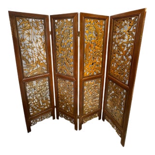 Vintage Wood Bird Screen For Sale