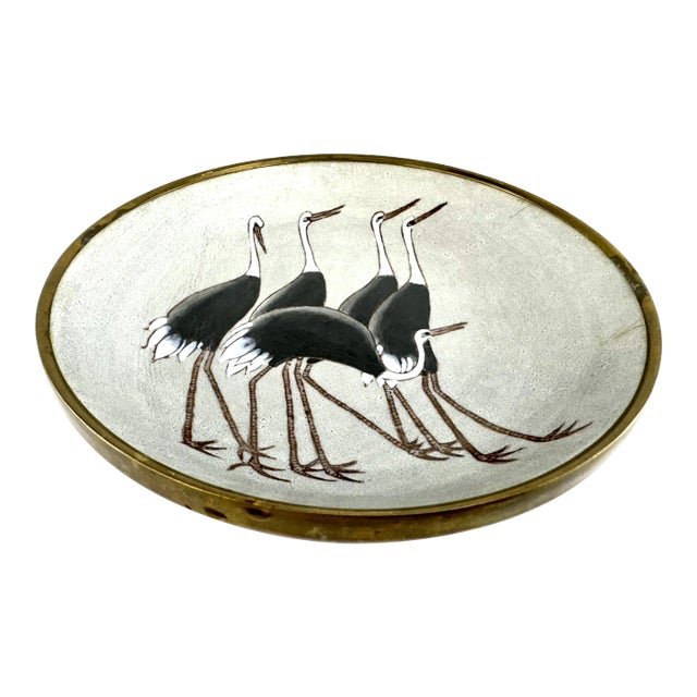 Vintage Hand-Decorated Porcelain Bowl With Cranes by Nora Fenton Hong Kong For Sale