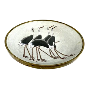 Vintage Hand-Decorated Porcelain Bowl With Cranes by Nora Fenton Hong Kong