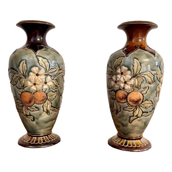 Vases by Eliza Simmance for Doulton Lambeth, 1884, Set of 2 For Sale