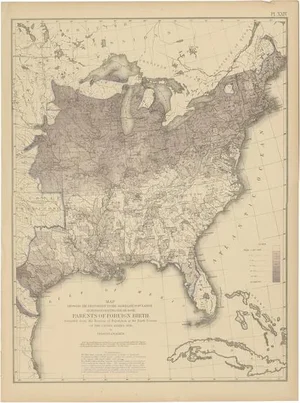 Antique Chart of US Foreign Parentage Proportion in 1870, 1874