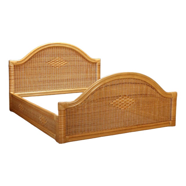 Wicker and Bamboo Bed, 1980s For Sale