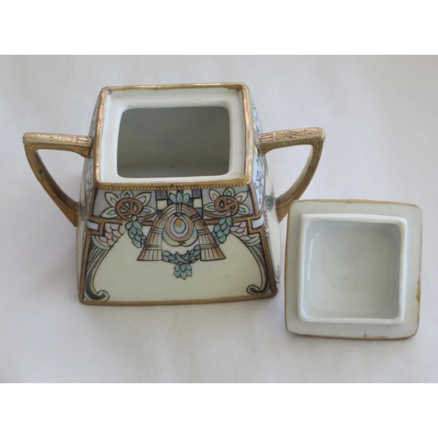 Antique Early 20th Century Nippon Sugar Dish Hand Painted With Gold Overlay & Trim For Sale - Image 4 of 8