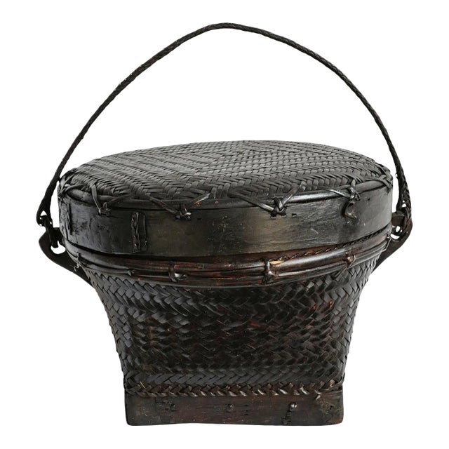 Vintage Akha Thai Basket W/Lid For Sale