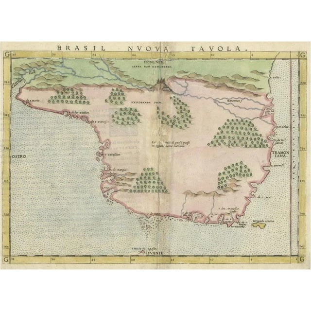 Antique 16th Century Map of Brasil, 1561 For Sale