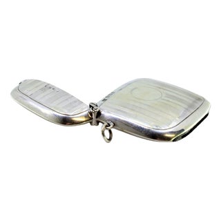 Guilloche Silver Matchbox with Bands at the Top Surrounding a Monogram Card For Sale