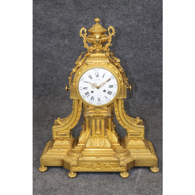 19th C. French Louis XVI Style Ormolu Clock Set by Deniere For Sale In Philadelphia - Image 6 of 17