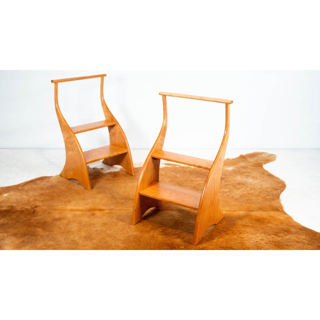 American Studio Cherry Wood Sculptural Library Steps Stool For Sale - Image 17 of 17