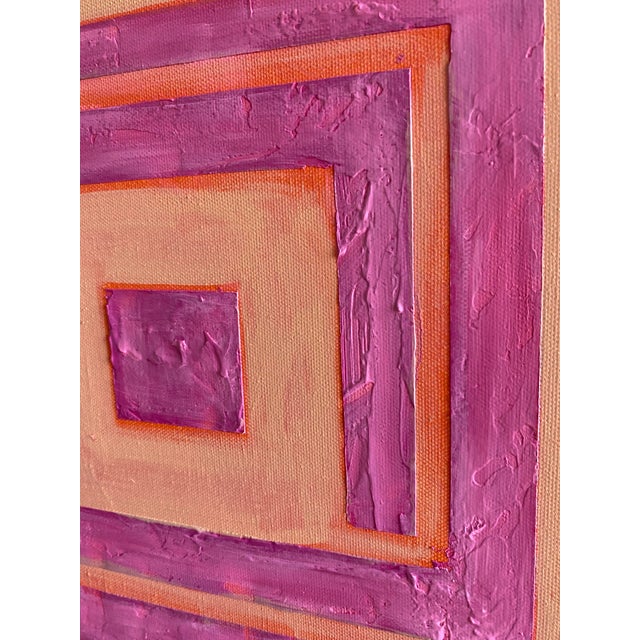 Contemporary Original Box Painting on Canvas Pink and Orange Minimalist Artwork for Wall Decor Rady to Hang Small Square Painting Textured Edges Modern Art For Sale - Image 3 of 5