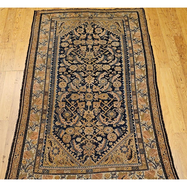 Textile Antique Persian Malayer Area Rug, Hand-Knotted Wool, Geometric Pattern, 4x7, Navy & Ivory For Sale - Image 7 of 16