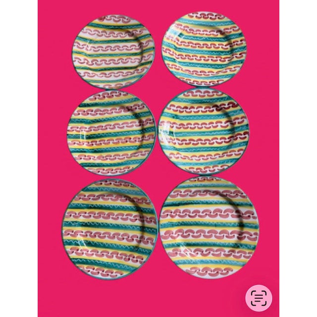 Rustic European Vintage Italian Hand Painted Ceramic Plates in the Style of Mackenzie - Childs - Sets of 6 For Sale - Image 3 of 10