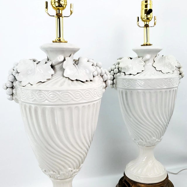 White Lamps Pair Italian Blanc De Chine Restored For Sale - Image 8 of 13