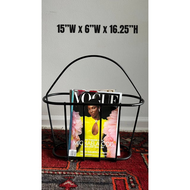 1970s Mid-Century Black Matte Metal Magazine Rack For Sale In West Palm - Image 6 of 8
