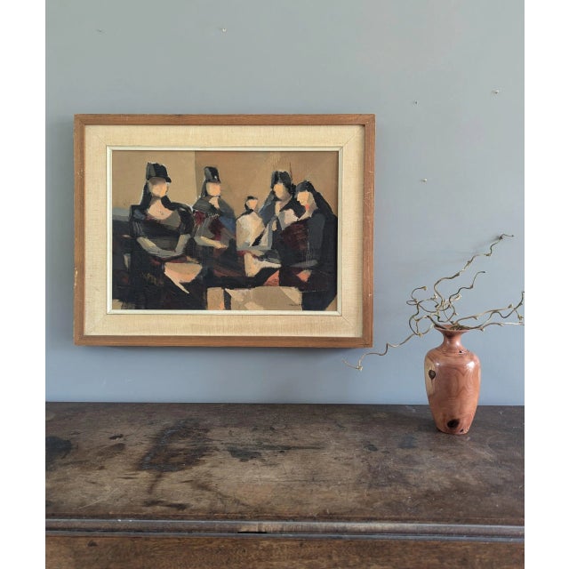 Mid-Century Modern 1957 Mid-Century Modern "Senoritas" Vintage Abstract Figurative Oil Painting by Swedish Artist Ivar Morsing, Framed For Sale - Image 3 of 12