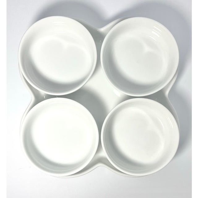 Crate & Barrel 5-Piece White Porcelain Tray & Dipping Sauce Appetizer Bowls 4” Excellent condition. No chips, cracks, or...