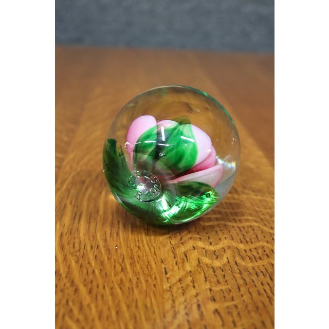 Måts Jonasson Swedish Art Glass Pink Rose Paperweight For Sale - Image 4 of 6