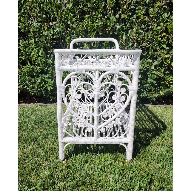 Mid Century Fiddlehead White Rattan Bar Cart For Sale In Los Angeles - Image 6 of 10