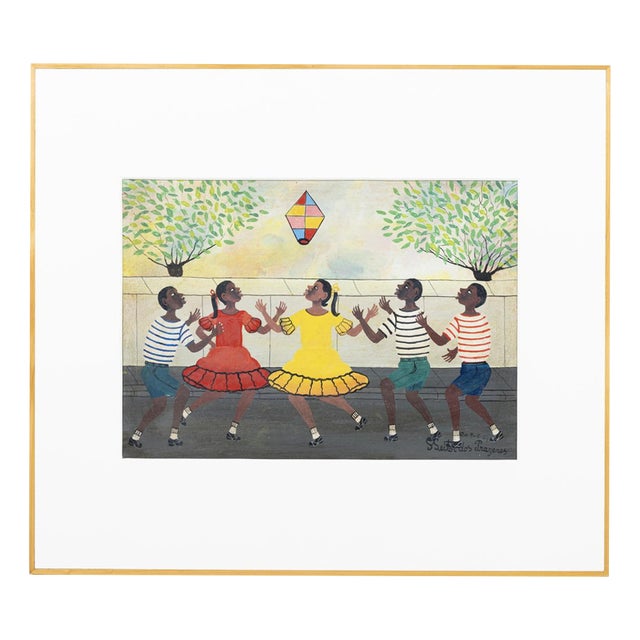 Heitor Dos Prazeres, Children with Balloon, 1964, Oil on Canvas For Sale