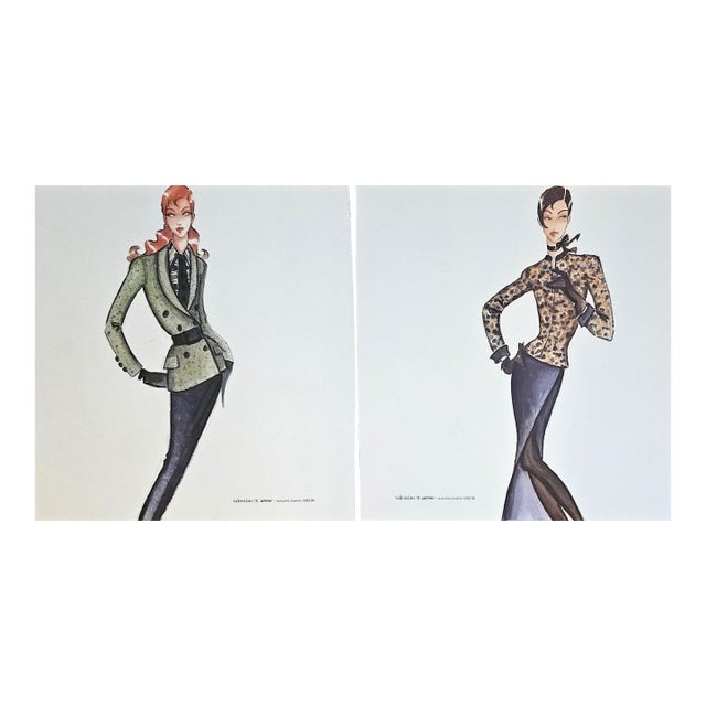 1993 Set of 2- Valentino Italian Fashion Prints, Matted For Sale