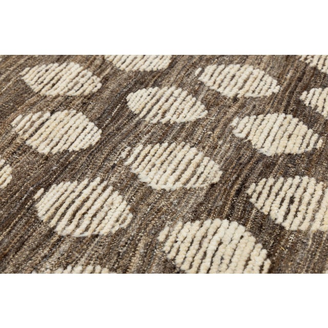 Handmade Modern Moroccan Brown Wool Rug With Graphic Geometry Design For Sale - Image 11 of 11