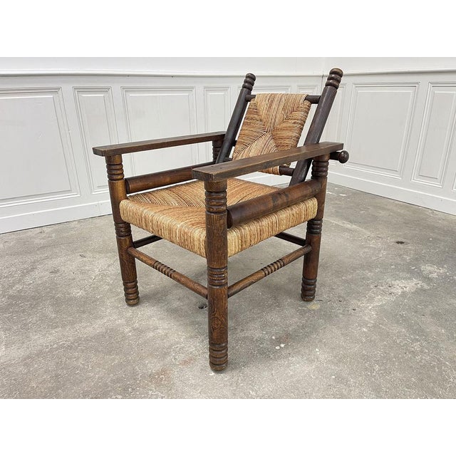 1950s Straw Armchair from Charles Dudouyt, 1900s For Sale - Image 5 of 7