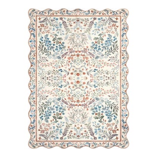 Ivory Washable Folk Floral Rug with Scalloped Edge, 3'x4' For Sale