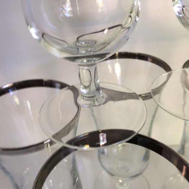 Vintage French Crystal Platinum Rim Cocktail Glasses - Set of 7 For Sale - Image 9 of 13