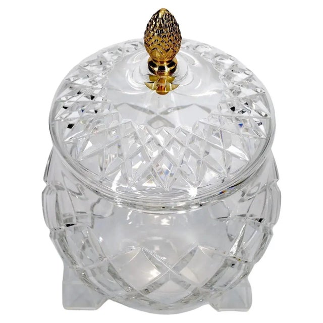 Contemporary French Cut Crystal / Brass Covered Finial Serving Piece For Sale - Image 3 of 10