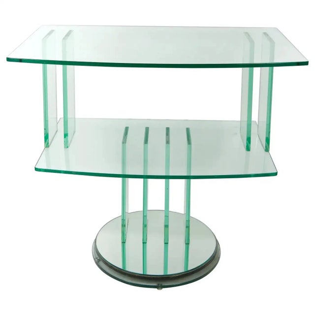 Mid Century Modern Italian Glass Shelves / Mirrored Base Swivel Bar Cart For Sale - Image 12 of 12