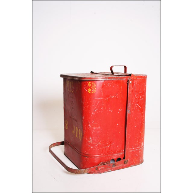 Vintage Industrial Red Metal Trash Can with Flip Top Lid Chairish
