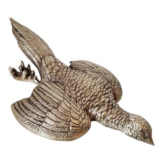 Vintage French Silver Plate Pheasant Note Clip For Sale