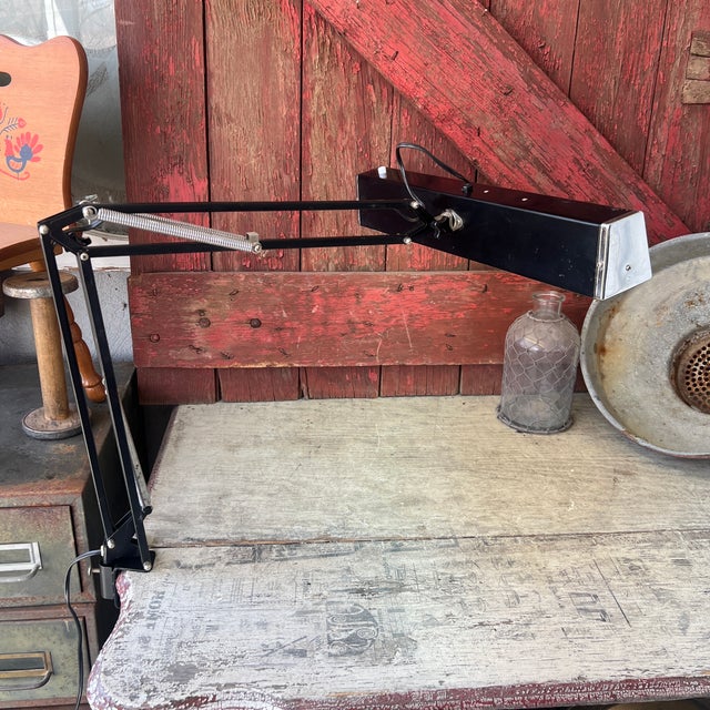 Metal Vintage Articulating Desk Lamp With Black Metal Frame & Fluorescent Light For Sale - Image 7 of 15