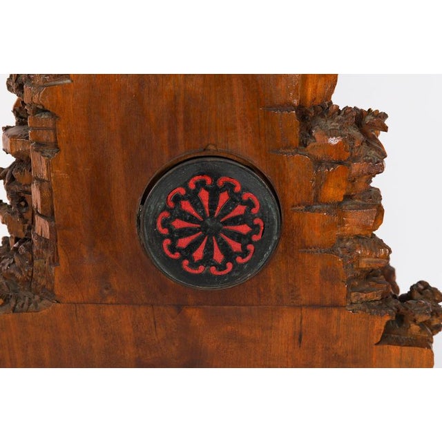Antique Swiss Black Forest Carved Linden Wood Clock, 1890s For Sale - Image 11 of 18