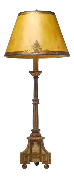 19th C. Giltwood and Painted Candle Lamp with Custom Shade