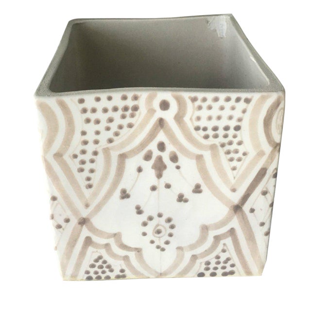 Modern Cubic Grey Porcelain Planter For Sale