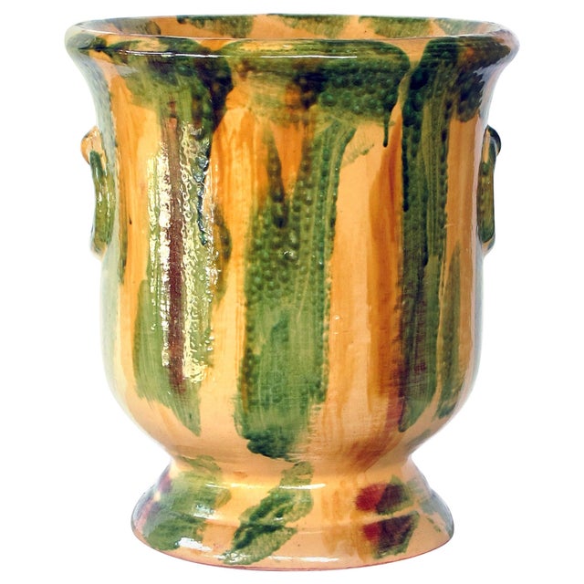 French Anduze Style Pottery Garden Pot with Yellow, Green and Brown