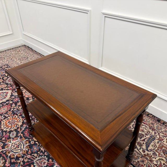 Classic English Sidetable with Brown Leather Top For Sale - Image 6 of 10