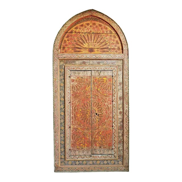 Antique Moroccan Painted Wood Tall Window Mirror For Sale