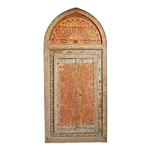 Antique Moroccan Painted Wood Tall Window Mirror