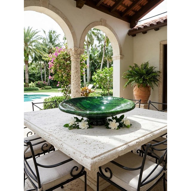 Ceramic Vintage Moroccan Hand-Glazed Emerald Tamegroute-Style Bowl For Sale - Image 7 of 10