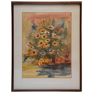 Anton Weiss Watercolor of Flowers in Frame, 1966 For Sale