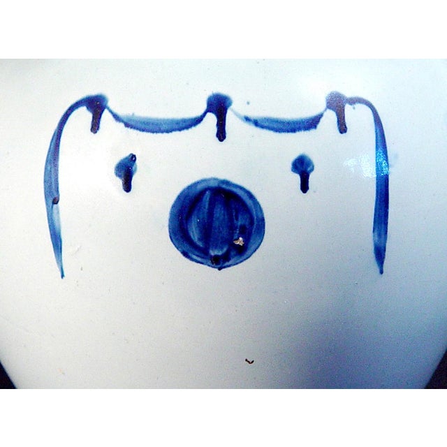 Ceramic English Pearlware Pottery Large Underglaze Blue Jug With Flowers and Drapery Circa 1820–1830 For Sale - Image 7 of 9
